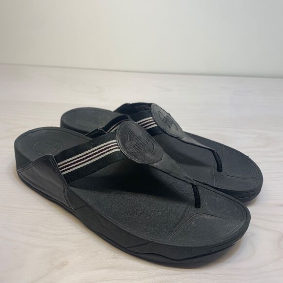 FitFlop Walkstar Toe-Post Leather/ Poly Sandals Black Women's 10 EU 42 - Picture 1 of 11